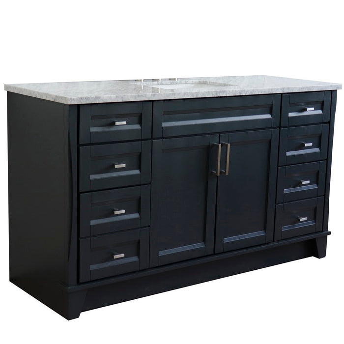 Bellaterra Home 61 in. Single Sink Vanity in Dark Gray Finish and White Carrara Marble and Rectangle Sink