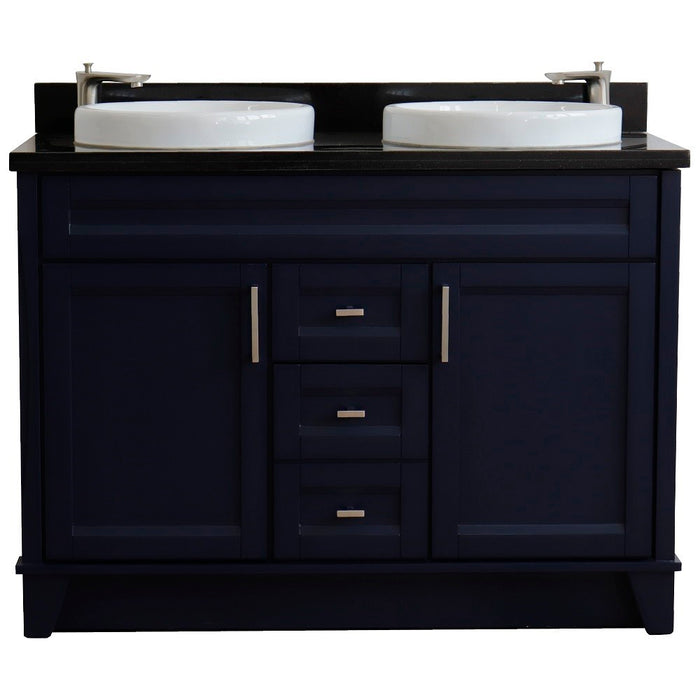 Bellaterra Home 49 in. Double Sink Vanity in Blue Finish with Black Galaxy Granite and Round Sink