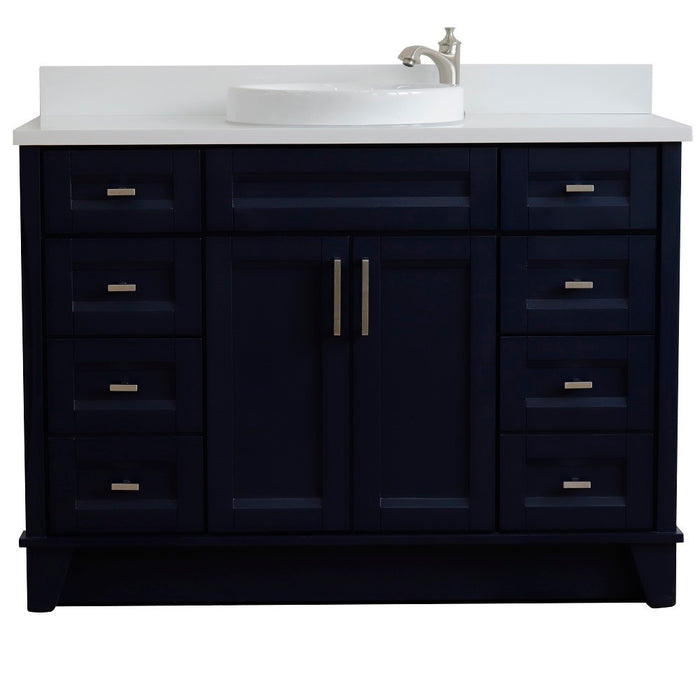 Bellaterra Home 49 in. Single Sink Vanity in Blue Finish with White Quartz and Round Sink