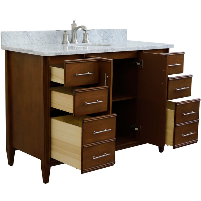 Bellaterra Home 49 in. Single Sink Vanity in Walnut Finish with White Carrara Marble and Oval Sink