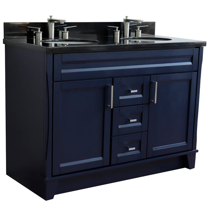 Bellaterra Home 49 in. Double Sink Vanity in Blue Finish with Black Galaxy Granite and Oval Sink