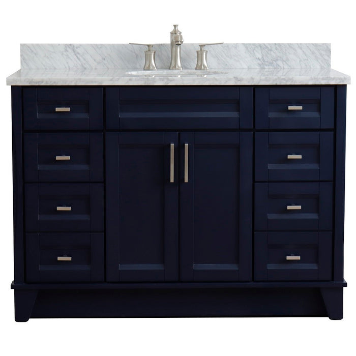 Bellaterra Home 49 in. Single Sink Vanity in Blue Finish with White Carrara Marble and and Oval Sink