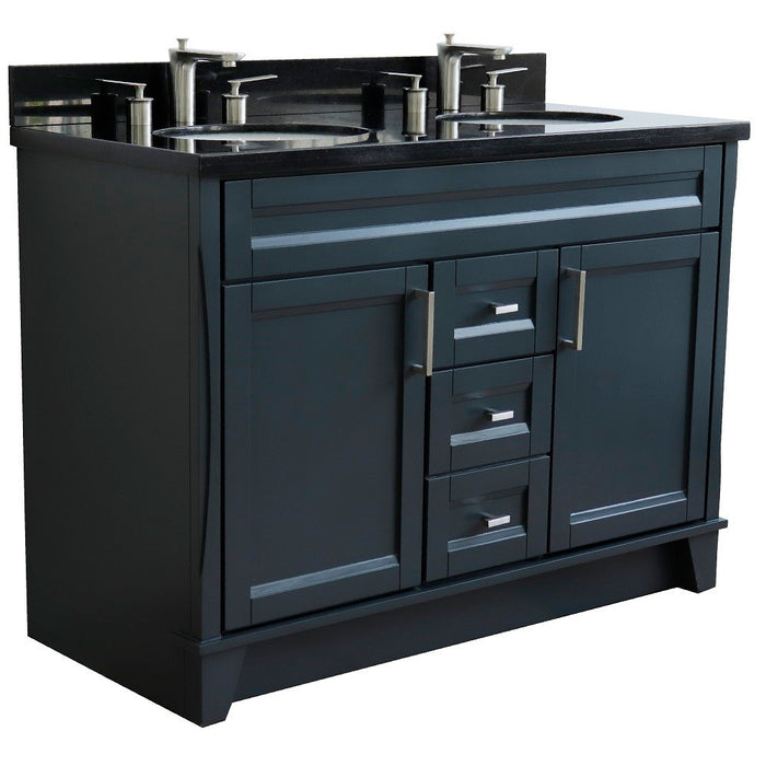 Bellaterra Home 49 in. Double Sink Vanity in Dark Gray Finish with Black Galaxy Granite and Oval Sink