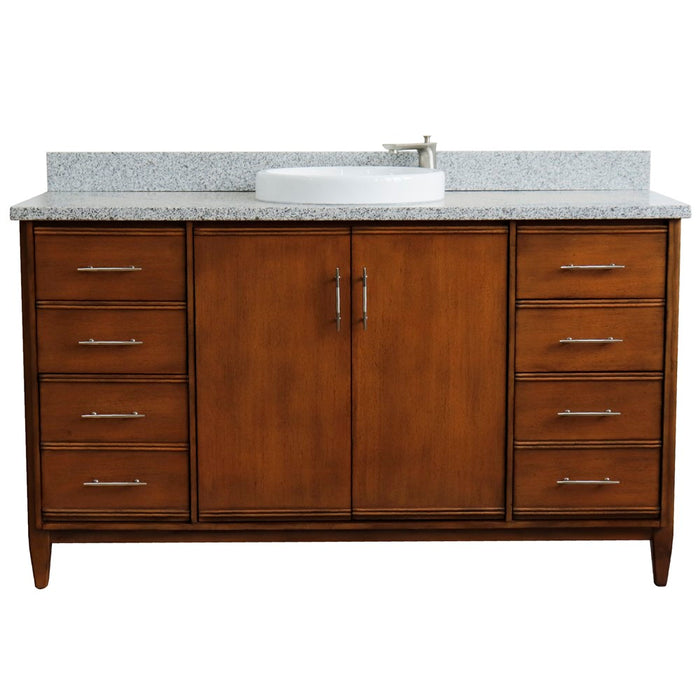 Bellaterra Home 61 in. Single Sink Vanity in Walnut Finish with Gray Granite and Round Sink