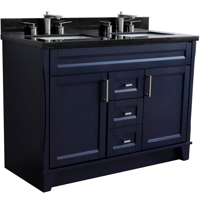 Bellaterra Home 49 in. Double Sink Vanity in Blue Finish with Black Galaxy Granite and Rectangle Sink