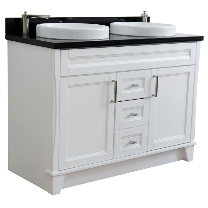 Bellaterra Home 49 in. Double Sink Vanity in White Finish with Black Galaxy Granite and Round Sink