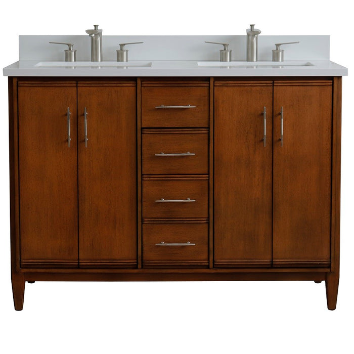 Bellaterra Home 49 in. Double Sink Vanity in Walnut Finish with White Quartz and Rectangle Sink