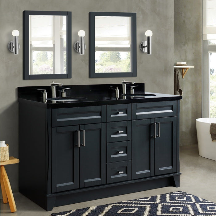 Bellaterra Home 61 in. Double Sink Vanity in Dark Gray Finish and Black Galaxy Granite and Oval Sink