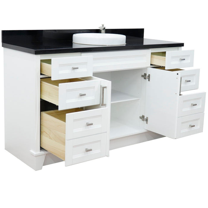 Bellaterra Home 61 in. Single Sink Vanity in White Finish and Black Galaxy Granite and Round Sink
