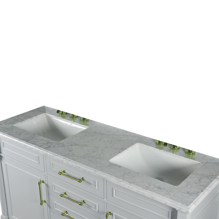 Bellaterra Home Napa 60 in. Double Vanity in Light Gray with White Carrara Marble Top with Gold Hardware