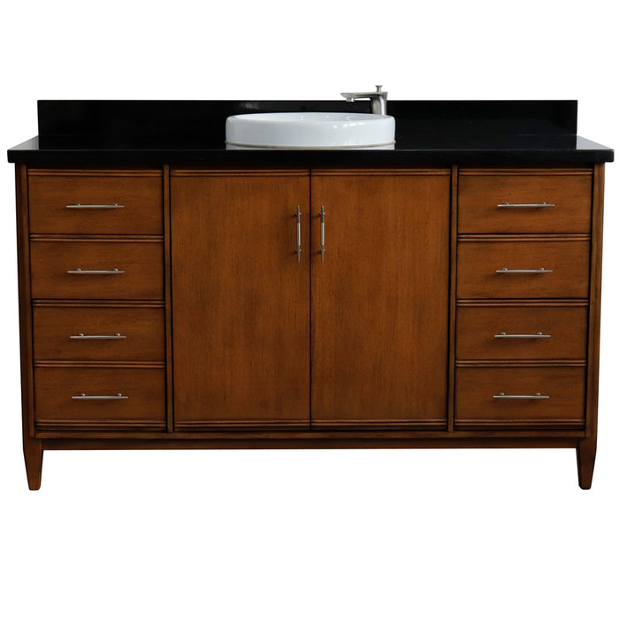 Bellaterra Home 61 in. Single Sink Vanity in Walnut Finish with Black Galaxy Granite and Round Sink