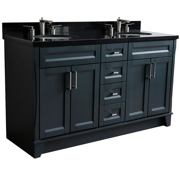 Bellaterra Home 61 in. Double Sink Vanity in Dark Gray Finish and Black Galaxy Granite and Oval Sink