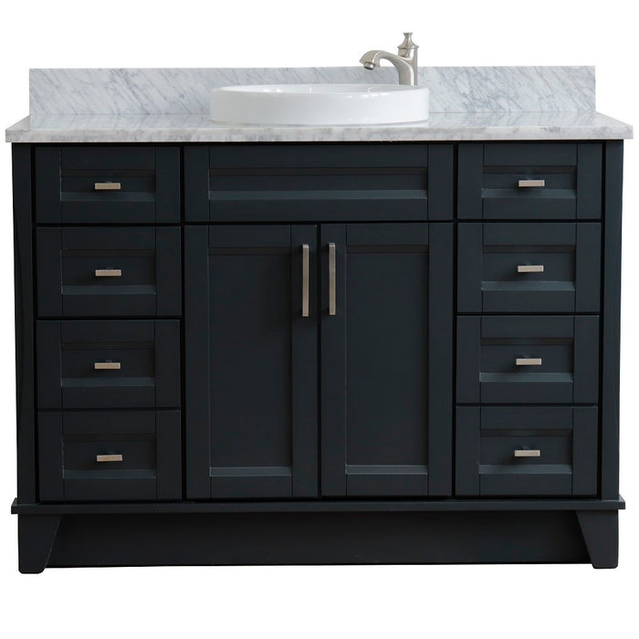 Bellaterra Home 49 in. Single Sink Vanity in Dark Gray Finish with White Carrara Marble and Round Sink