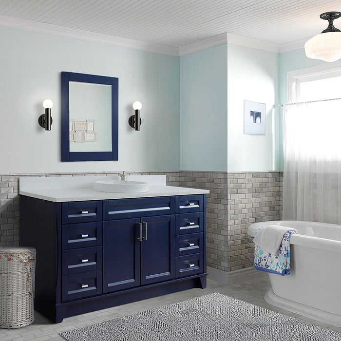 Bellaterra Home 61 in. Single Sink Vanity in Blue Finish and White Quartz and Round Sink