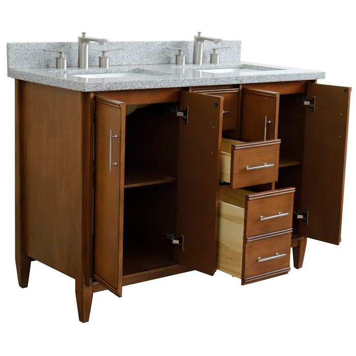 Bellaterra Home 49 in. Double Sink Vanity in Walnut Finish with Gray Granite and Rectangle Sink