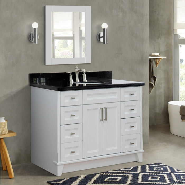 Bellaterra Home 49 in. Single Sink Vanity in White Finish with Black Galaxy Granite and and Oval Sink