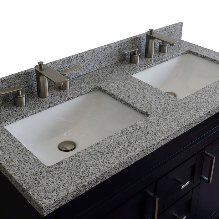 Bellaterra Home 49 in. Double Sink Vanity in Blue Finish with Gray Granite and Rectangle Sink