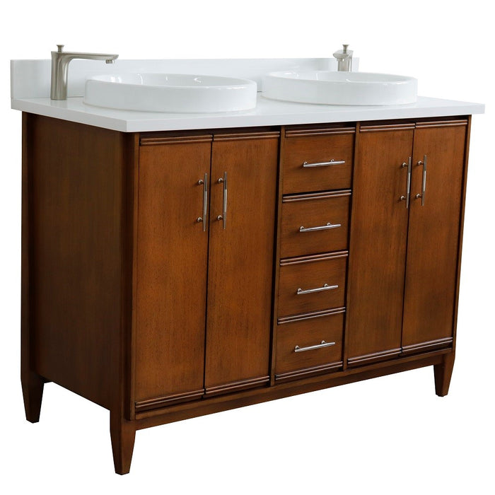 Bellaterra Home 49 in. Double Sink Vanity in Walnut Finish with White Quartz and Round Sink