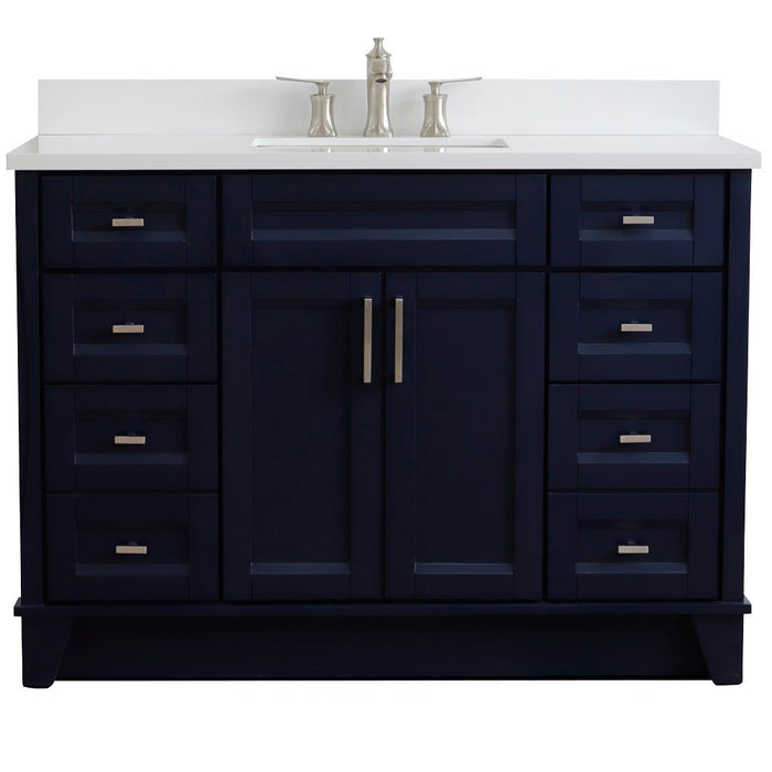 Bellaterra Home 49 in. Single Sink Vanity in Blue Finish with White Quartz and Rectangle Sink