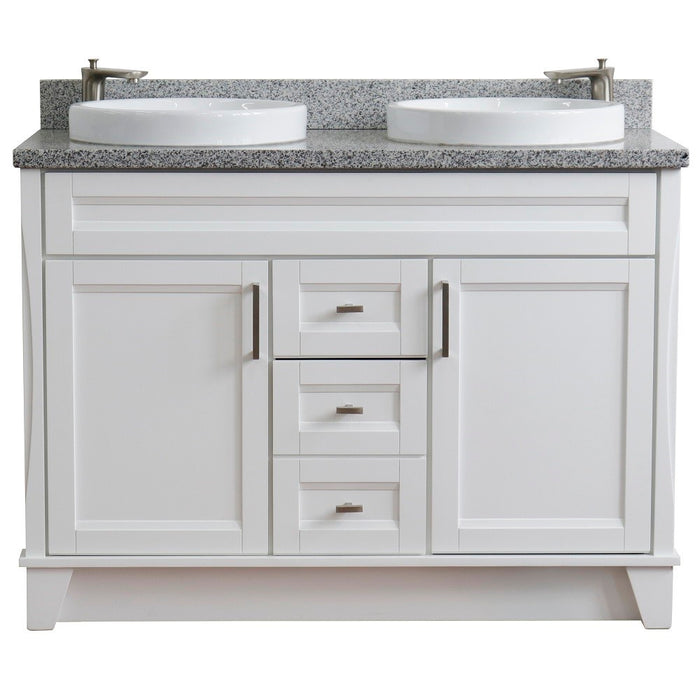 Bellaterra Home 49 in. Double Sink Vanity in White Finish with Gray Granite and Round Sink