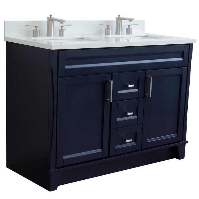 Bellaterra Home 49 in. Double Sink Vanity in Blue Finish with White Quartz and Rectangle Sink
