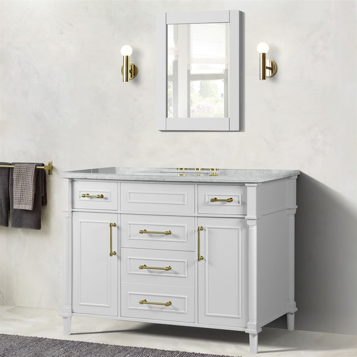 Bellaterra Home Napa 48 in. Single Vanity in White with White Carrara Marble Top with Gold Hardware