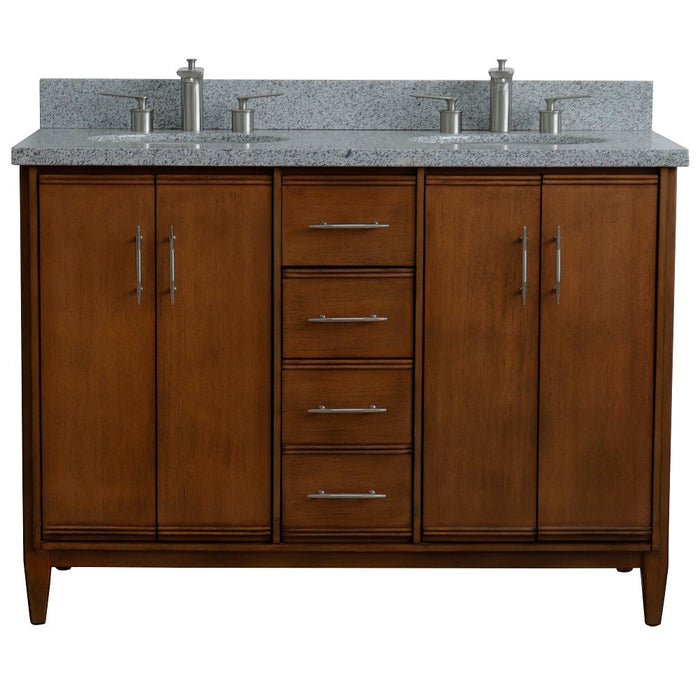 Bellaterra Home 49 in. Double Sink Vanity in Walnut Finish with Gray Granite and Oval Sink