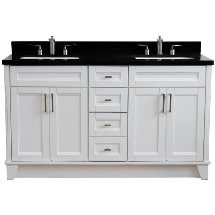 Bellaterra Home  61 in. Double Sink Vanity in White Finish and Black Galaxy Granite and Rectangle Sink