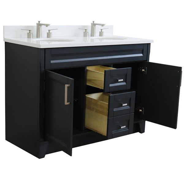 Bellaterra Home 49 in. Double Sink Vanity in Dark Gray Finish with White Quartz and Oval Sink