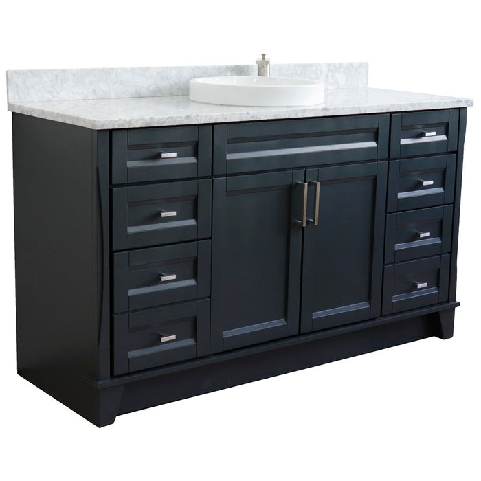 Bellaterra Home 61 in. Single Sink Vanity in Dark Gray Finish and White Carrara Marble and Round Sink
