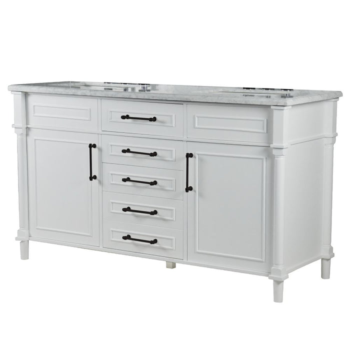 Bellaterra Home Napa 60 in. Double Vanity in White with White Carrara Marble Top with Black Hardware