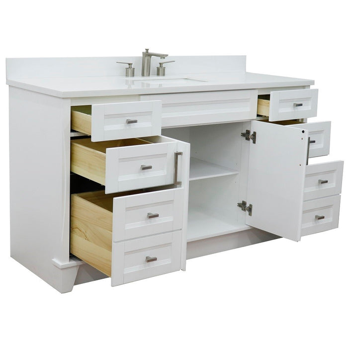 Bellaterra Home 61 in. Single Sink Vanity in White Finish and White Quartz and Rectangle Sink