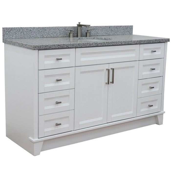 Bellaterra Home 61 in. Single Sink Vanity in White Finish and Gray Granite and Oval Sink