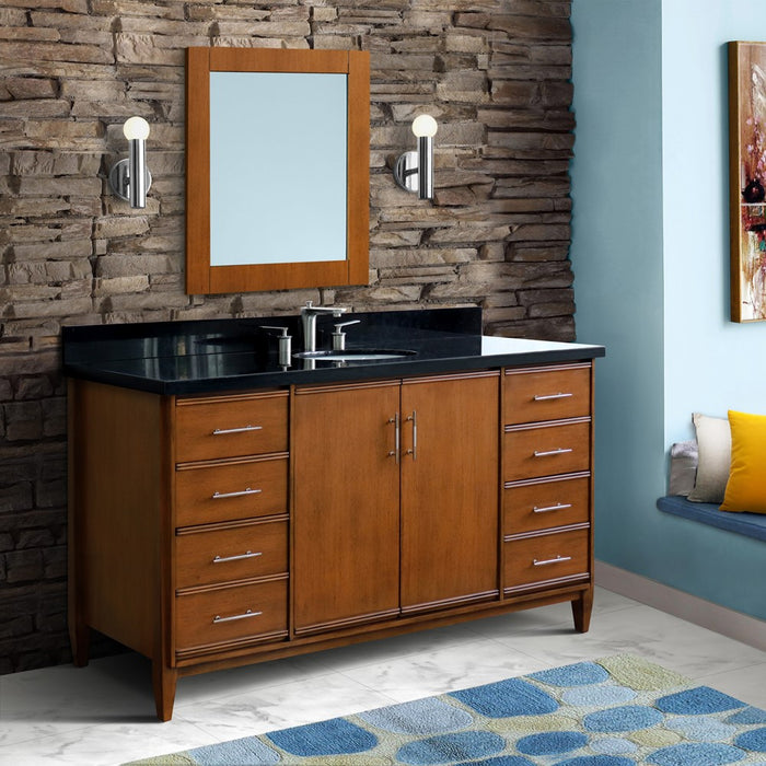 Bellaterra Home 61 in. Single Sink Vanity in Walnut Finish with Black Galaxy Granite and Oval Sink