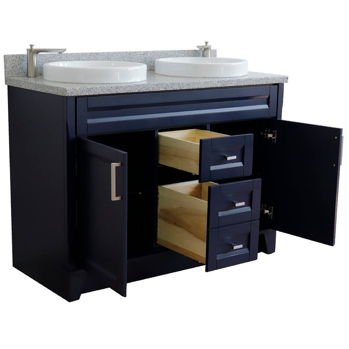 Bellaterra Home 49 in. Double Sink Vanity in Blue Finish with Gray Granite and Round Sink