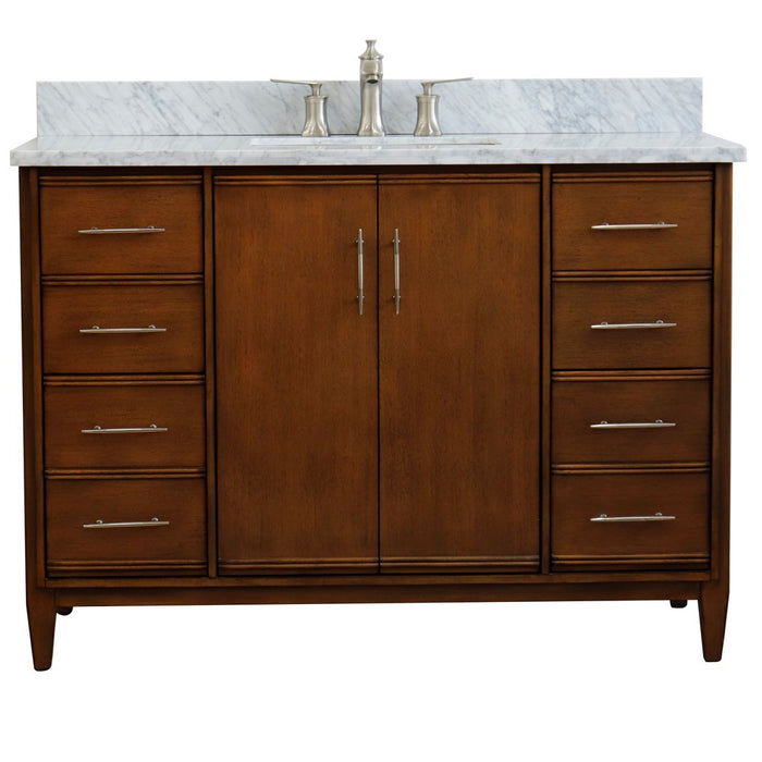 Bellaterra Home  49 in. Single Sink Vanity in Walnut Finish with White Carrara Marble and Rectangle Sink