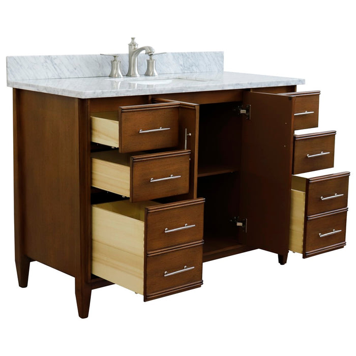 Bellaterra Home  49 in. Single Sink Vanity in Walnut Finish with White Carrara Marble and Rectangle Sink