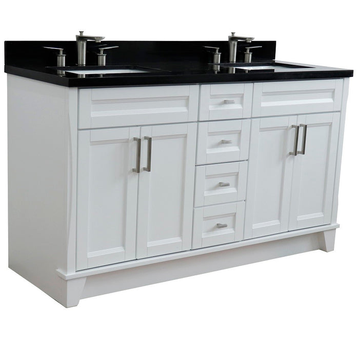 Bellaterra Home  61 in. Double Sink Vanity in White Finish and Black Galaxy Granite and Rectangle Sink