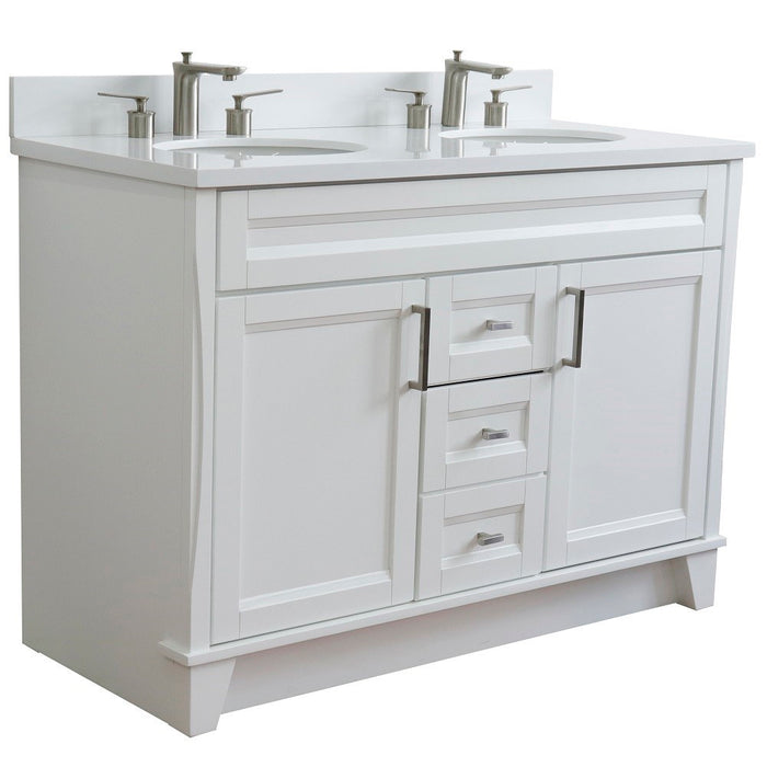 Bellaterra Home 49 in. Double Sink Vanity in White Finish with White Quartz and Oval Sink