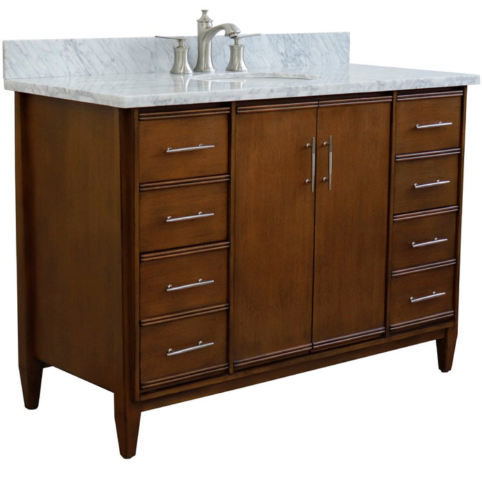 Bellaterra Home 49 in. Single Sink Vanity in Walnut Finish with White Carrara Marble and Oval Sink