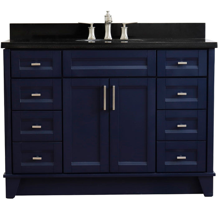 Bellaterra Home 49 in. Single Sink Vanity in Blue Finish with Black Galaxy Granite and and Oval Sink