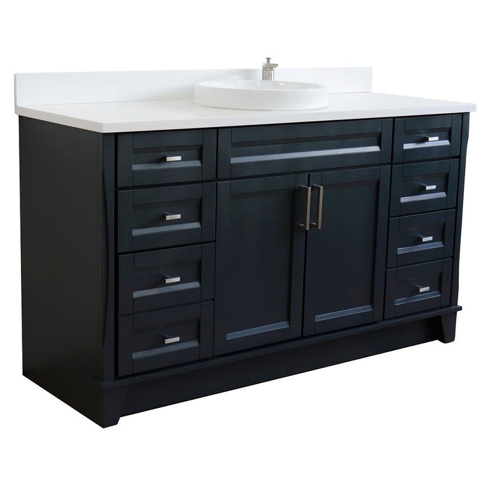 Bellaterra Home 61 in. Single Sink Vanity in Dark Gray Finish and White Quartz and Round Sink
