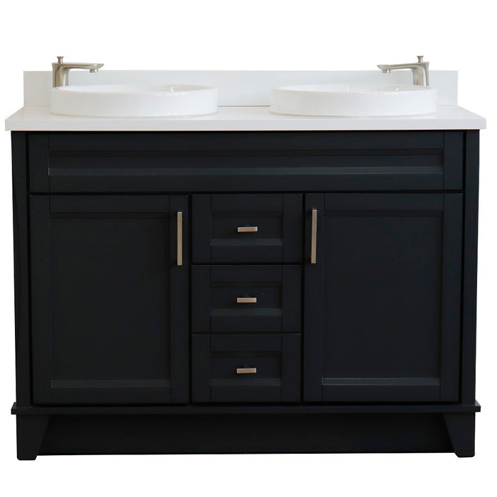 Bellaterra Home 49 in. Double Sink Vanity in Dark Gray Finish with White Quartz and Round Sink