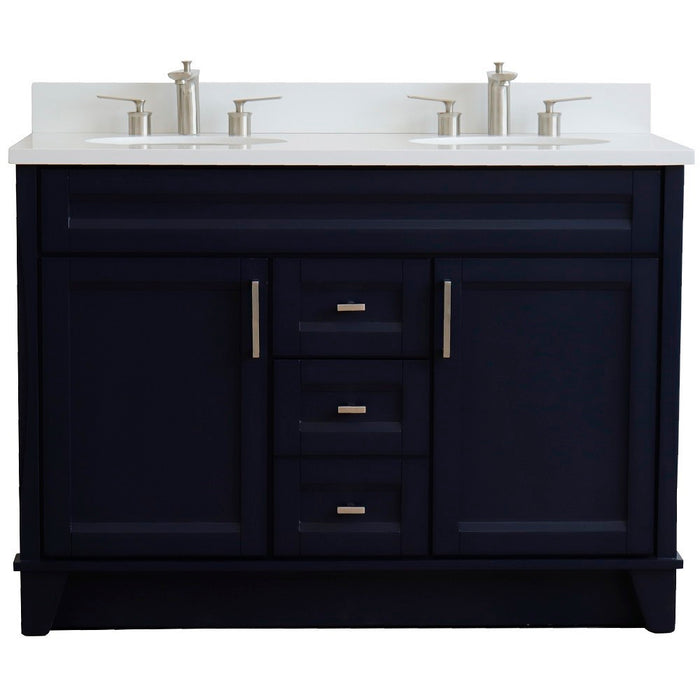 Bellaterra Home 49 in. Double Sink Vanity in Blue Finish with White Quartz and Oval Sink