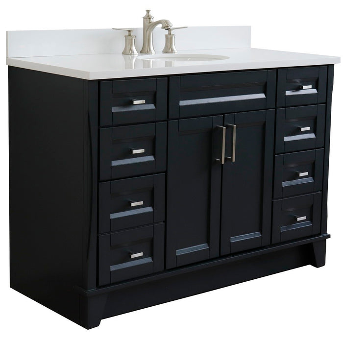 Bellaterra Home 49 in. Single Sink Vanity in Dark Gray Finish with White Quartz and and Oval Sink