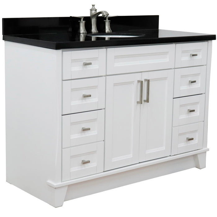 Bellaterra Home 49 in. Single Sink Vanity in White Finish with Black Galaxy Granite and and Oval Sink