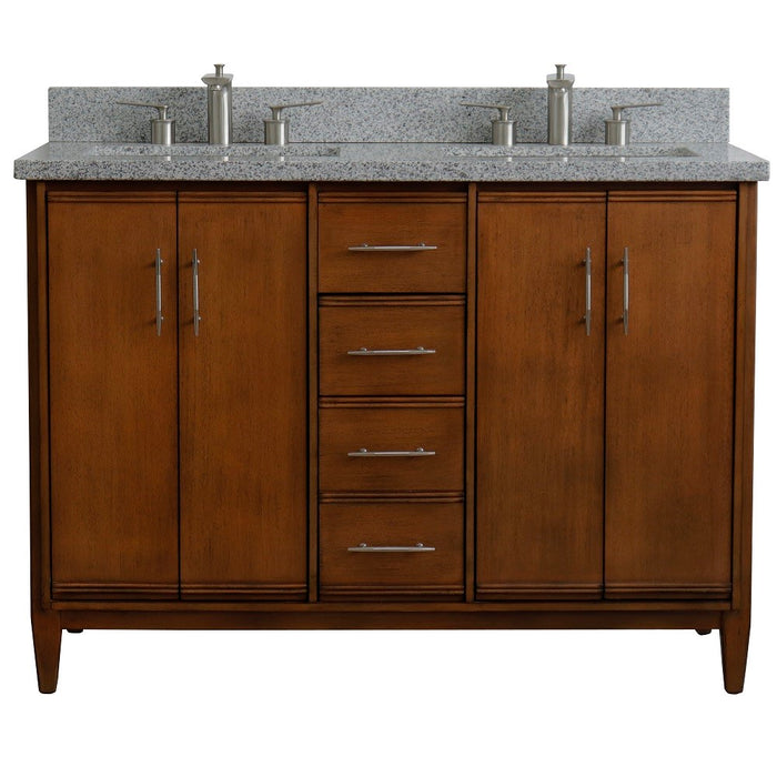 Bellaterra Home 49 in. Double Sink Vanity in Walnut Finish with Gray Granite and Rectangle Sink
