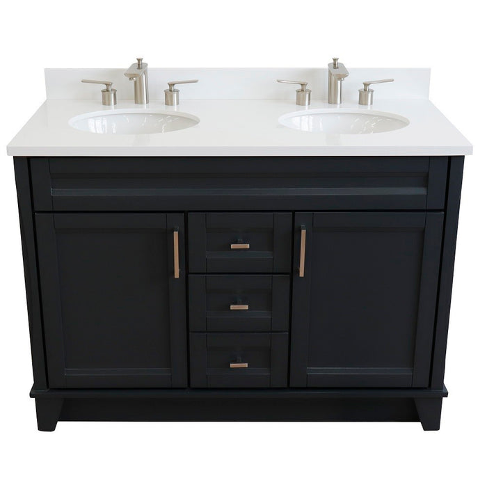 Bellaterra Home 49 in. Double Sink Vanity in Dark Gray Finish with White Quartz and Oval Sink