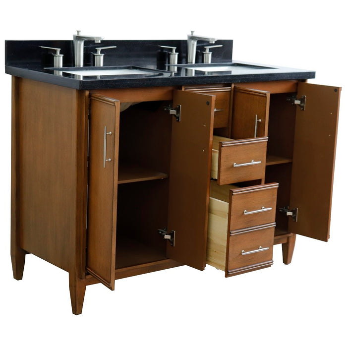 Bellaterra Home 49 in. Double Sink Vanity in Walnut Finish with Black Galaxy Granite and Rectangle Sink
