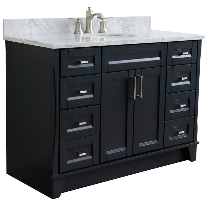 Bellaterra Home 49 in. Single Sink Vanity in Dark Gray Finish with White Carrara Marble and and Oval Sink
